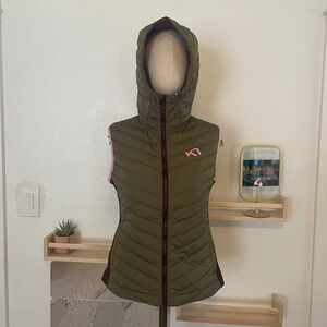Kari Traa Women's Olive Green Hooded Insulated Vest Pink Trim Size S